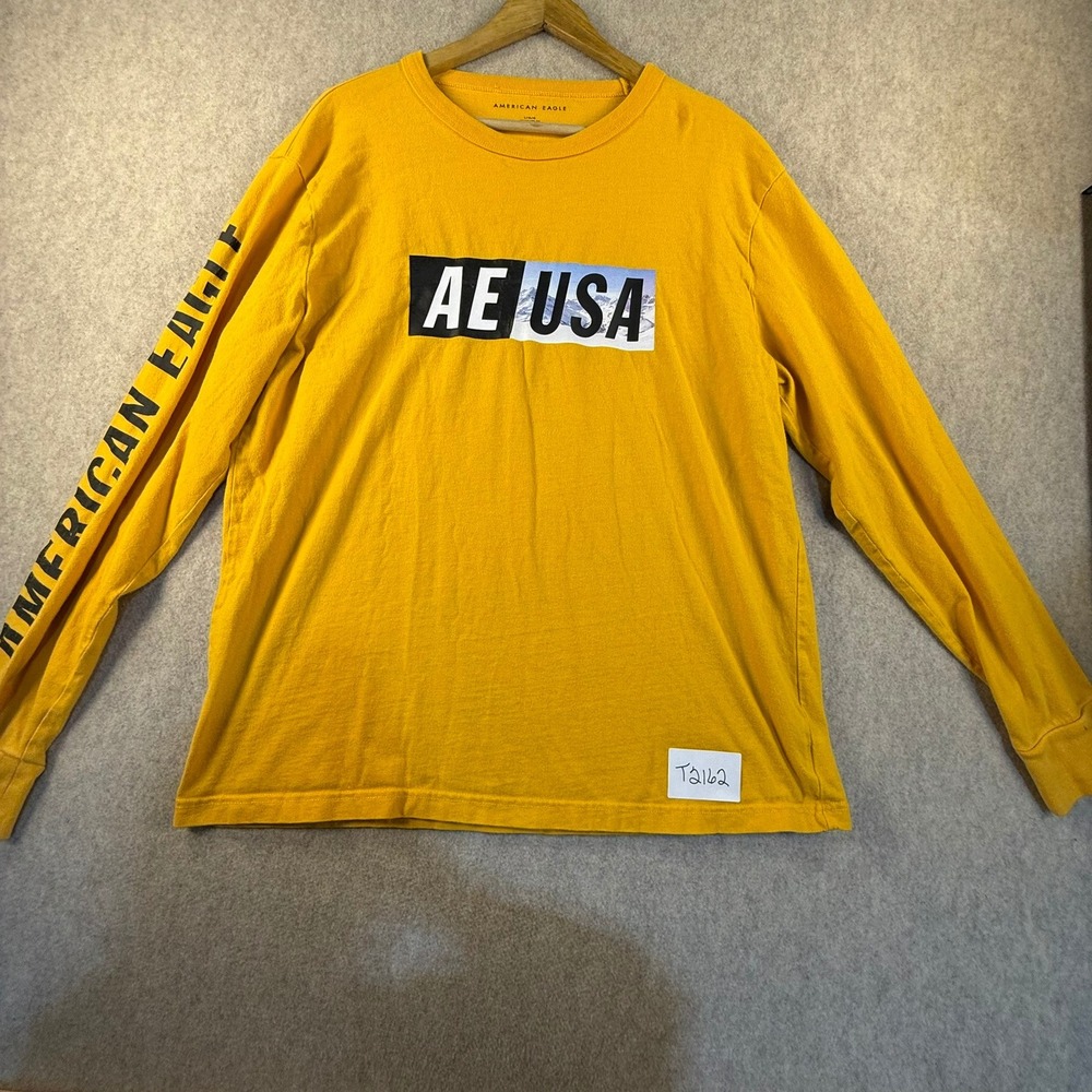 American Eagle Mens Yellow AE USA Graphic Long Sleeve T-Shirt Size Large T2162‎